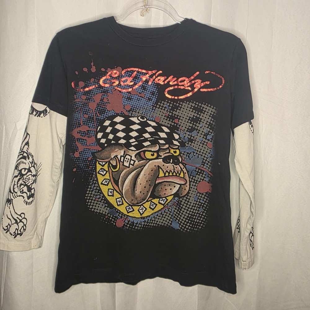 Ed Hardy Kids Long Sleeve Tee in Black with Graphic